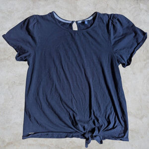NAUTICA | Navy Short Puff Sleeve Tie-Front Tee M